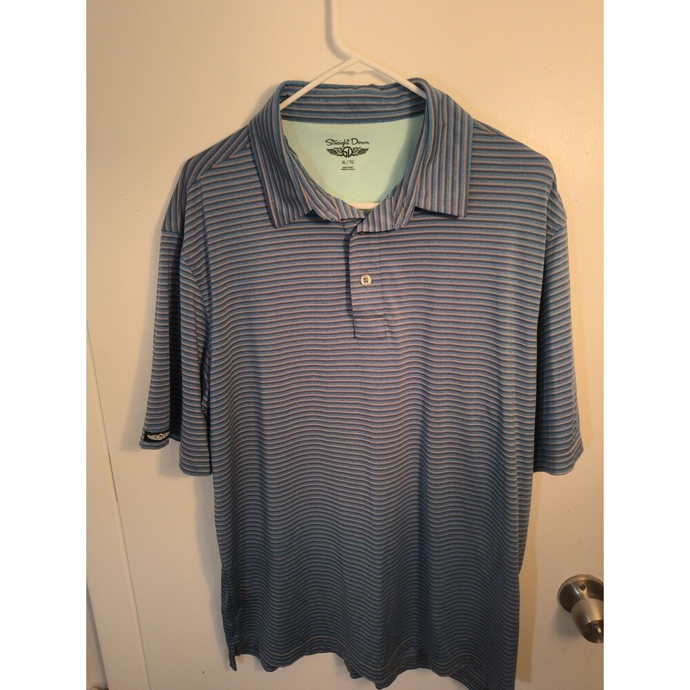 Straight Down Performance Golf Polo Shirt Striped Blue Brown Gray Men’s XL